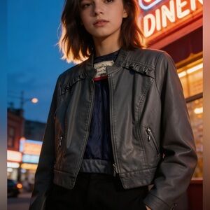 Heart Soul Grey Faux Leather Jacket